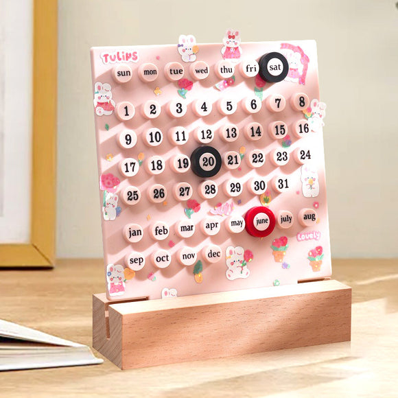NNEDSZ Pink DIY Ring Perpetual Calendar - Creative Acrylic Desktop Calendar with Adjustable Rings