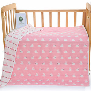 NNEDSZ Pink Bunny, 6-Layer Muslin Baby Blanket - Soft Cotton Bedding for Infants and Toddlers, 110x110 cm,