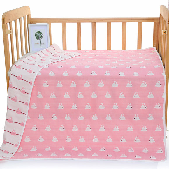 NNEDSZ Pink Bunny, 6-Layer Muslin Baby Blanket - Soft Cotton Bedding for Infants and Toddlers, 110x110 cm,