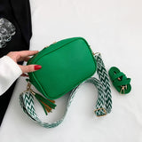 NNEDSZ Green Trendy Crossbody Shoulder Bag with Tassel Accent - Compact and Stylish