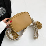 NNEDSZ Khaki Trendy Crossbody Shoulder Bag with Tassel Accent - Compact and Stylish