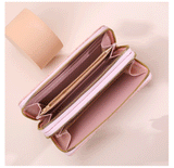 NNEDSZ 2 PCS Pink Elegant Floral Embossed Long Wallet with Double Zipper