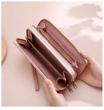 NNEDSZ 2 PCS Pink Elegant Floral Embossed Long Wallet with Double Zipper