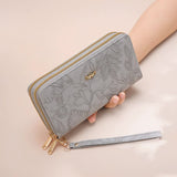 NNEDSZ 2 PCS Grey Elegant Floral Embossed Long Wallet with Double Zipper