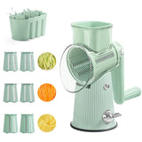 NNEDSZ Green 10-in-1 Manual Vegetable Slicer with Interchangeable Blades - Multifunctional Rotary Grater and Shredder for Kitchen Use