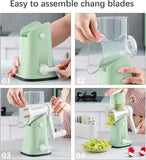 NNEDSZ Green 10-in-1 Manual Vegetable Slicer with Interchangeable Blades - Multifunctional Rotary Grater and Shredder for Kitchen Use