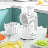 NNEDSZ White 10-in-1 Manual Vegetable Slicer with Interchangeable Blades - Multifunctional Rotary Grater and Shredder for Kitchen Use