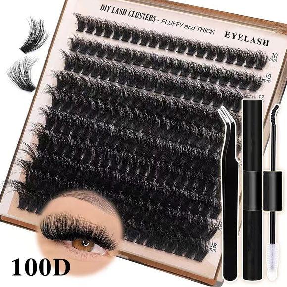 NNEDSZ 3 PCS DIY Lash Clusters Kit - 100D Fluffy & Thick False Eyelashes with Adhesive and Tools