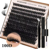 NNEDSZ 3 PCS DIY Lash Clusters Kit - 100D Fluffy & Thick False Eyelashes with Adhesive and Tools