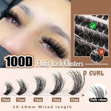 NNEDSZ 3 PCS DIY Lash Clusters Kit - 100D Fluffy & Thick False Eyelashes with Adhesive and Tools