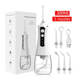 NNEDSZ White 300ML Cordless Water Flosser with 5 Nozzles - Rechargeable Portable Oral Irrigator