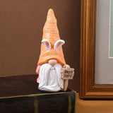 NNEDSZ Easter Bunny Gnome Figurines - Handmade Carrot Hat Decorations for Easter Home Decor
