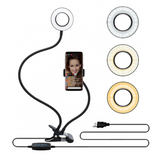 NNEDSZ Flexible LED Ring Light with Phone Holder - Adjustable Brightness & Clip Base