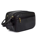 NNEDSZ Black Vintage Leather Makeup Bag with Multi-Compartment Organizer - Travel Cosmetic Case