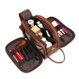 NNEDSZ Black Vintage Leather Makeup Bag with Multi-Compartment Organizer - Travel Cosmetic Case