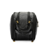 NNEDSZ Black Vintage Leather Makeup Bag with Multi-Compartment Organizer - Travel Cosmetic Case