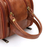 NNEDSZ Brown Vintage Leather Makeup Bag with Multi-Compartment Organizer - Travel Cosmetic Case