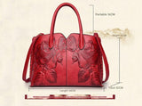 NNEDSZ Brown Elegant Embossed Rose Leather Handbag - Vintage Style Tote Bag