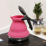 NNEDSZ Rose Red 304 Stainless Steel Collapsible Silicone Tea Kettle - Portable and Heat-Resistant Design