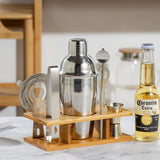 NNEDSZ 550ML 7-Piece Stainless Steel Cocktail Shaker Set with Bamboo Stand - Bartender Kit