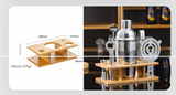 NNEDSZ 550ML 7-Piece Stainless Steel Cocktail Shaker Set with Bamboo Stand - Bartender Kit