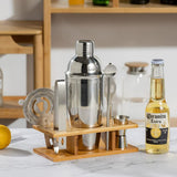 NNEDSZ 750ML 7-Piece Stainless Steel Cocktail Shaker Set with Bamboo Stand - Bartender Kit