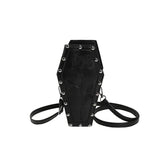 NNEDSZ Black Gothic Red Coffin-Shaped Crossbody Bag with Embroidered Rose - Unique Fashion Statement