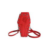 NNEDSZ Black Gothic Red Coffin-Shaped Crossbody Bag with Embroidered Rose - Unique Fashion Statement