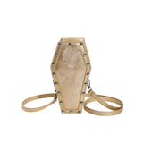 NNEDSZ Gold Gothic Red Coffin-Shaped Crossbody Bag with Embroidered Rose - Unique Fashion Statement