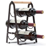 NNEDSZ Folding Metal Wine Rack - Space-Saving 6-Bottle Storage Organizer with Wooden Handle