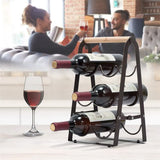 NNEDSZ Folding Metal Wine Rack - Space-Saving 6-Bottle Storage Organizer with Wooden Handle