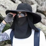 NNEDSZ Black Outdoor Sun Protection Hat with Detachable Face and Neck Flap - UPF 50+