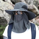 NNEDSZ Dark Grey Outdoor Sun Protection Hat with Detachable Face and Neck Flap - UPF 50+