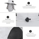 NNEDSZ Dark Grey Outdoor Sun Protection Hat with Detachable Face and Neck Flap - UPF 50+
