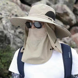 NNEDSZ Beige Outdoor Sun Protection Hat with Detachable Face and Neck Flap - UPF 50+