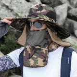 NNEDSZ Dark Green Camouflage Outdoor Sun Protection Hat with Detachable Face and Neck Flap - UPF 50+