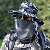 NNEDSZ Blue Camouflage Outdoor Sun Protection Hat with Detachable Face and Neck Flap - UPF 50+