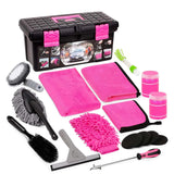 NNEDSZ 18-Piece Car Cleaning Kit – Pink Auto Detailing Set with Storage Toolbox