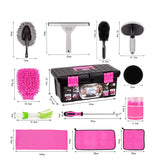 NNEDSZ 18-Piece Car Cleaning Kit – Pink Auto Detailing Set with Storage Toolbox