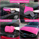 NNEDSZ 18-Piece Car Cleaning Kit – Pink Auto Detailing Set with Storage Toolbox