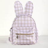 NNEDSZ Khaki Kids Bunny Ear Gingham Backpack - Cute Mini Bag for Girls