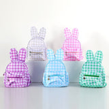 NNEDSZ Khaki Kids Bunny Ear Gingham Backpack - Cute Mini Bag for Girls