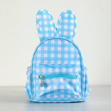 NNEDSZ Blue Kids Bunny Ear Gingham Backpack - Cute Mini Bag for Girls