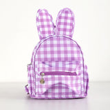 NNEDSZ Purple Kids Bunny Ear Gingham Backpack - Cute Mini Bag for Girls