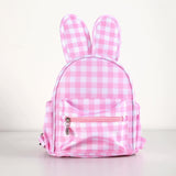 NNEDSZ Pink Kids Bunny Ear Gingham Backpack - Cute Mini Bag for Girls