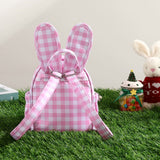 NNEDSZ Pink Kids Bunny Ear Gingham Backpack - Cute Mini Bag for Girls