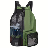 NNEDSZ Green Mesh Drawstring Backpack - Lightweight Sports and Beach Bag with Pockets