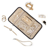 NNEDSZ Black Travel Jewelry Organizer - Compact Roll-Up Storage Bag with Multiple Compartments