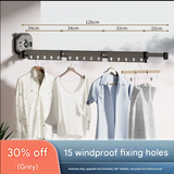 NNEDSZ Grey Wall-Mounted Foldable Clothes Drying Rack - 3-Section Aluminum with 15 Windproof Hooks