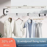 NNEDSZ White Wall-Mounted Foldable Clothes Drying Rack - 3-Section Aluminum with 15 Windproof Hooks